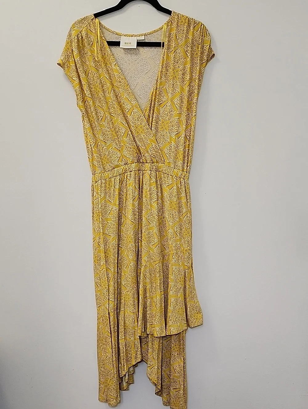 Maeve Anthropologie Fete A-Line Dress Yellow Floral Surplice Stretch Medium